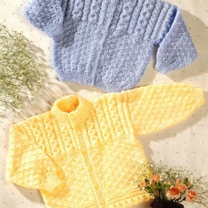 Vintage Knitting Pattern Baby Toddler Childs Cable Yoke Lace Edged Cardigan Sweaters Jumpers PDF Instant Digital Download 0-7 yrs 4 ply DK