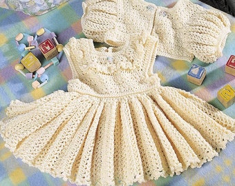 Vintage Crochet Pattern Baby Girls Ruffle Dress and Cropped Bolero Jacket Coat Set PDF Instant Digital Download Fancy Outfit 12-24m 5 Ply