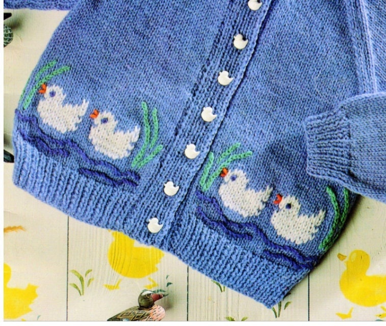 Vintage Knitting Pattern Baby Toddlers Duck Motif Cardigan - Etsy UK Vintage Knitting Pattern Baby Toddlers Duck Motif Cardigan - Etsy UK
