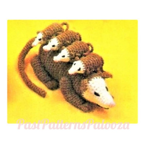 Vintage Crochet Pattern 12" Opossum Family Possom Mama & Babies Passel PDF Instant Digital Download Amigurumi Plush Soft Stuffed Toy 10 Ply