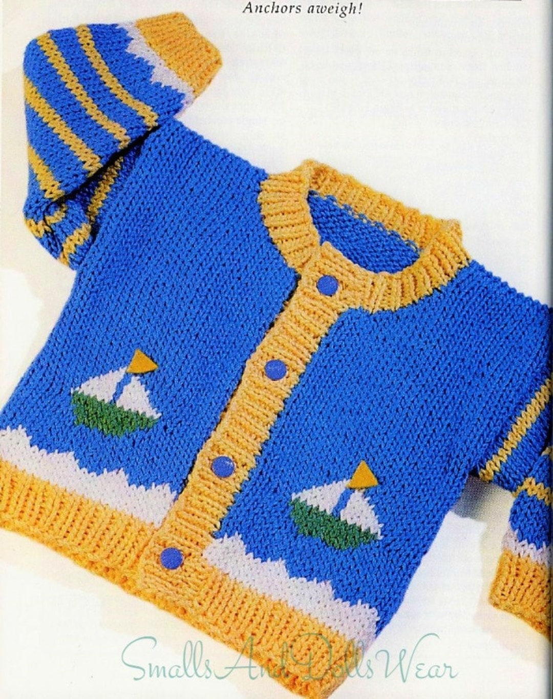 Vintage Knitting Pattern Baby Boy Knit Sailboat Motif Cardigan Sweater PDF Instant Digital