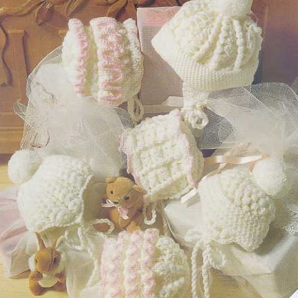 Vintage Crochet Patterns Baby Hats  Bonnets Helmets 6 Designs PDF Instant Digital Download Preemie Newborn to 6 months 8 Ply