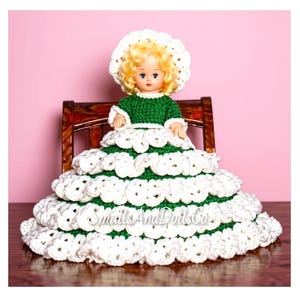 Vintage Crochet Pattern 13" Pretty Bed Doll Tiered Shell Stitch Ruffle Dress & Hat PDF Instant Digital Download 10 Ply