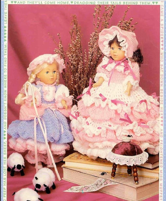 Vintage Crochet Pattern 13 Dolls Little Bo Peep Miss Muffet Nursery Rhyme Dress Outfits PDF Instant Digital Download 10 Ply Etsy UK