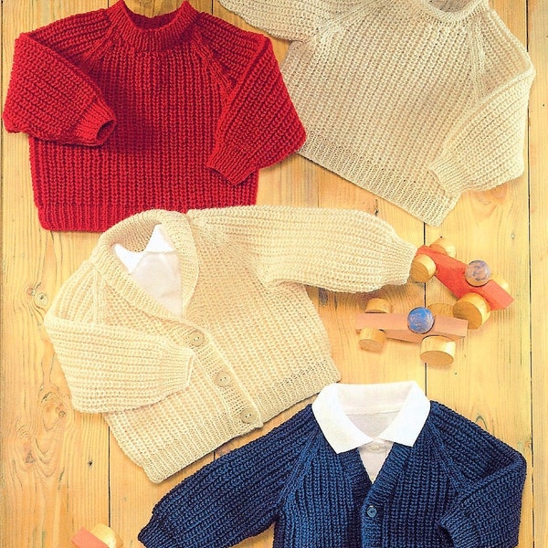 Vintage Knitting Pattern Baby Toddler Child Fishermans Rib Brioche Stitch Cardigans Sweaters PDF Instant Digital Download 0-6 yrs DK 8 Ply