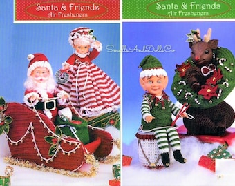 Vintage Crochet Pattern Christmas Sleigh and Air Freshener Dolls Mr & Mrs Santa Claus Elf Reindeer PDF Instant Digital Download