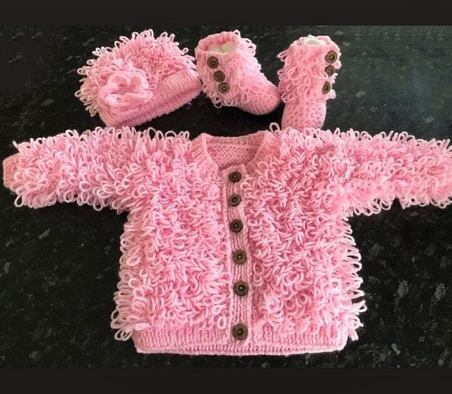 Vintage Knitting Pattern Knit Baby Loopy Loop Stitch Cardigan