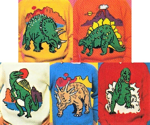 ヴィンテージ編み物パターン 男の子からメンズまで ニット恐竜セーター