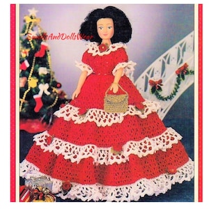 Vintage Häkelanleitung 11,5"Puppe Weihnacht Mode Puppe Kleid Urlaub Outfit PDF Instant Digital Download Mini Geldbörse häkeln."