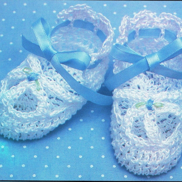 Vintage Crochet Pattern Baby Girl Booties Lace Ribbon Frilly Heirloom Bootees PDF Instant Digital Download Openwork Cotton Sandals Shoes