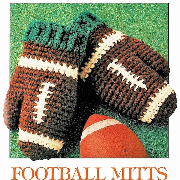 Vintage Crochet Pattern Kids Boys Girls Football Mitts Mittens PDF Instant Digital Download  2- 5 Years 4 Ply