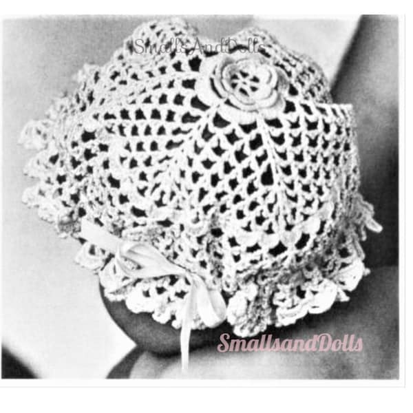 Vintage Crochet Pattern Pretty Baby Irish Lace Bonnet Rose PDF Instant Digital Download Lacy Circular Hat Cotton Thread