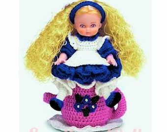 Vintage Crochet Pattern Alice in Wonderland Air Freshener Doll PDF Instant Digital Download Cute Storybook Doll on Teapot 5 Ply