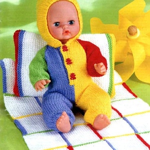 PDF Vintage stickmönster stickad docka allt-i-ett playsuit filt och kudde för stora dockor 12-22 tum direkt digital nedladdning 8 lager