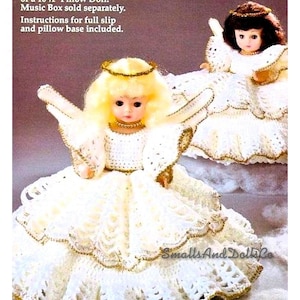 Vintage Christmas Crochet Pattern Angel Pillow Doll Bed Doll Music Box Doll Dress PDF Instant Digital Download 13&quot; Doll 10 Ply