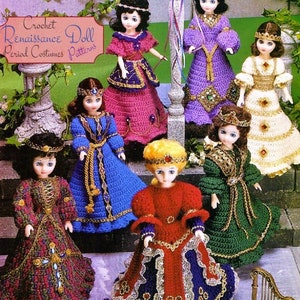 Motifs au crochet vintage Robe de poupée Renaissance romantique Tenues Costumes d&#39;époque Poupées tendance de 40 cm au format PDF Téléchargement numérique instantané 10 épaisseurs