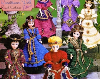 Vintage Crochet Patterns Romantic Renaissance Doll Dress Outfits Period Costumes 15 Inch Fashion Dolls PDF Instant Digital Download 10 Ply