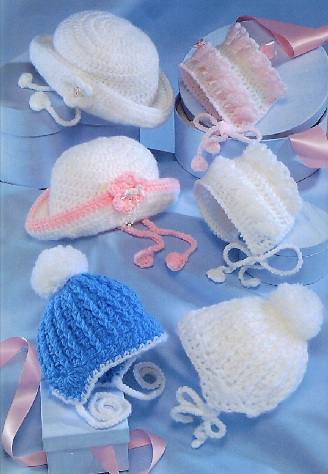 Vintage Crochet Patterns Baby Boy Girl Helmet Brimmed Hats 6
