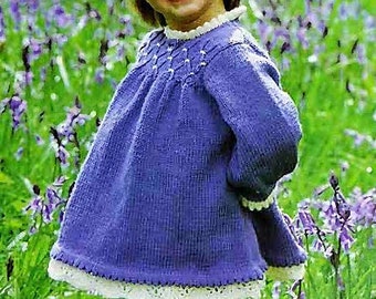 Vintage Knitting Pattern Baby Toddler Girl Pretty Smocked Dress Picot Edge PDF Instant Digital Download 18m to 4 Years 5 Ply