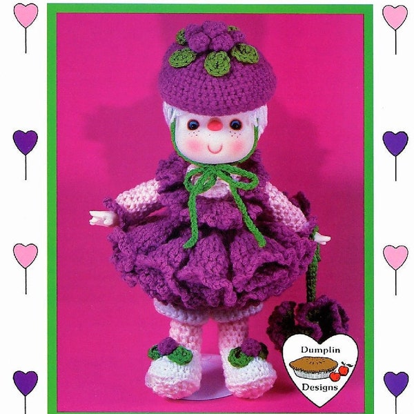 Vintage Crochet Pattern 14" Lollipop Lane Raspberry Fluff Yarn Head Doll PDF Instant Digital Download Retro 1980s Dumplin Designs 4 Ply