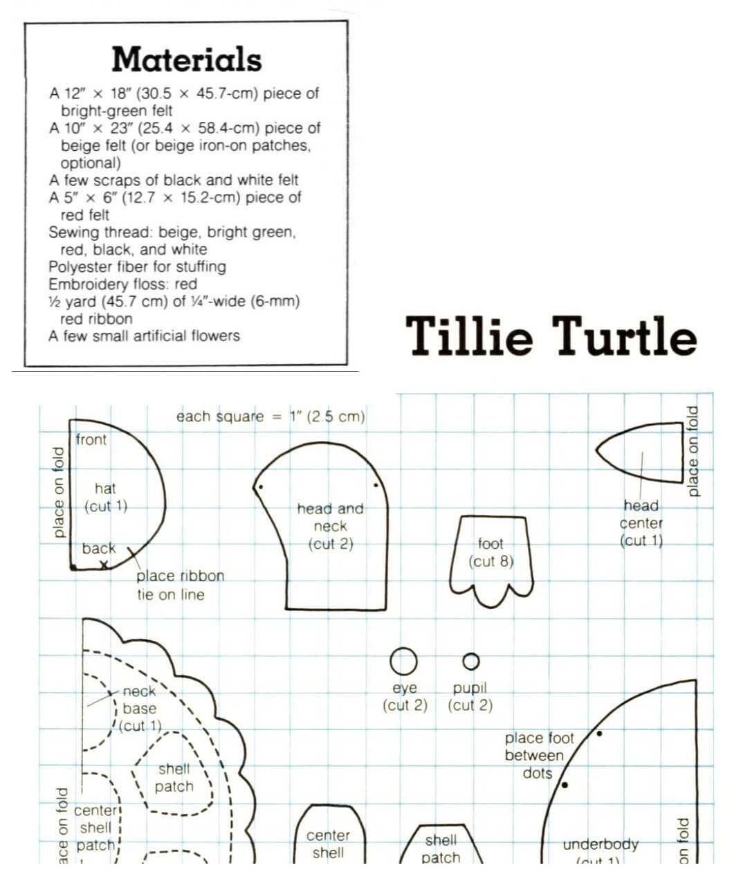 Vintage Sewing Pattern 18" Tillie Turtle Soft Sculpture Toy Doll PDF ...