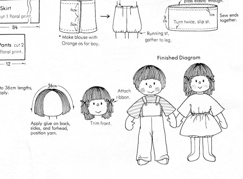 Vintage Sewing Pattern 13 Adorable Boy and Girl Soft Sculpture Toy Dolls PDF Instant Digital Download Cotton Pile Rag Dolls Yarn Hair image 4