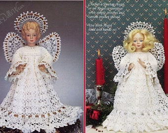 Patrón de ganchillo vintage para adorno de árbol de Navidad, muñeco de ángel o centro de mesa (PDF, descarga digital instantánea). Vestido de encaje.