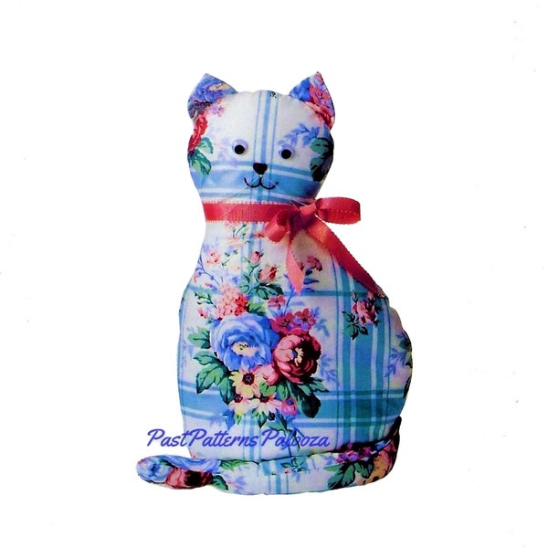 Vintage Sewing Pattern 18" Pretty Kitty Floral Chintz Fabric Cat Toy Pillow Doll PDF Instant Digital Download Sewn Soft Country Cat