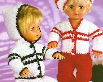 Patrón de tejido vintage para ropa de muñeca: chaqueta con capucha, leggings, boina. Tallas: 12-14, 15-18 y 19-22 pulgadas. Descarga digital instantánea en PDF. DK.