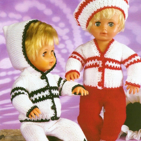 Vintage Knitting Pattern Doll Clothes Hooded Jacket Leggings Suit Beret 12-14 15-18 19-22 Inch Dolls PDF Instant Digital Download DK