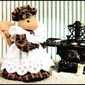 Vintage Sewing Pattern 10&quot; Old Fashioned Lady Squirrel Soft Sculpture Toy Doll and Clothes PDF Instant Digital Download Full Sized Pattern