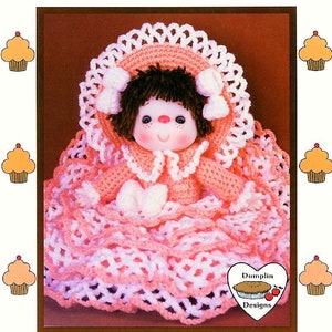 Vintage Crochet Pattern 14" Cupcake Corner Peach Taffy Yarn Head Doll PDF Instant Digital Download 1980s Dumplin Designs 4 Ply Mitzy