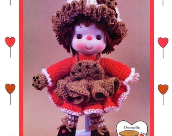 Vintage Crochet Pattern 14" Lollipop Lane Chocolate Chip Yarn Head Doll PDF Instant Digital Download Retro 1980s Dumplin Designs 4 Ply Mitzy