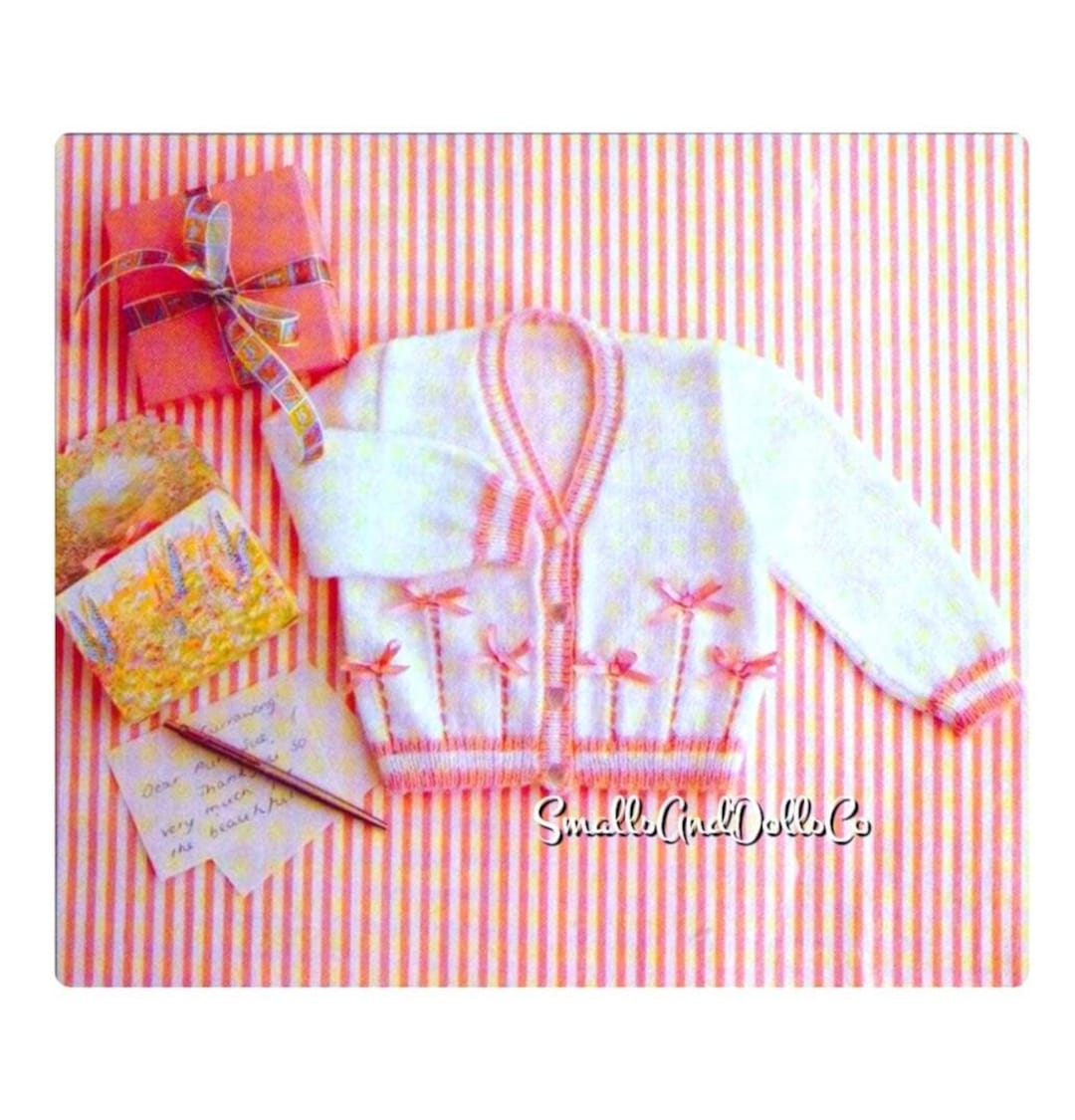 Vintage Knitting Pattern Knit Baby Girl Cutesy Bows Ribbons Cardigan ...