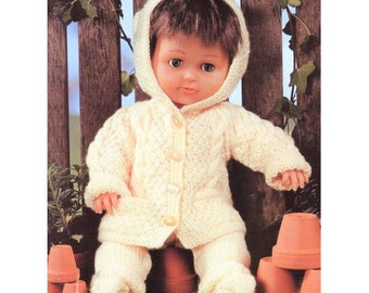 Vintage Knitting Pattern Baby Doll Clothes Hooded Jacket Coat Pants Socks 12-14 15-18 19-22 Inch Dolls PDF Instant Digital Download DK