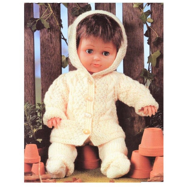 Vintage Knitting Pattern Baby Doll Clothes Hooded Jacket Coat Pants Socks 12-14 15-18 19-22 Inch Dolls PDF Instant Digital Download DK