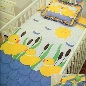 Vintage Sewing Pattern Ducks Ducklings Baby Quilt Blanket Pillow Crib Toy Bedding Set PDF Instant Digital Download Quilted Applique Nursery