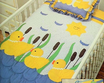 Vintage Sewing Pattern Ducks Ducklings Baby Quilt Blanket Pillow Crib Toy Bedding Set PDF Instant Digital Download Quilted Applique Nursery
