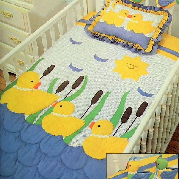 Vintage Sewing Pattern Ducks Ducklings Baby Quilt Blanket Pillow Crib Toy Bedding Set PDF Instant Digital Download Quilted Applique Nursery