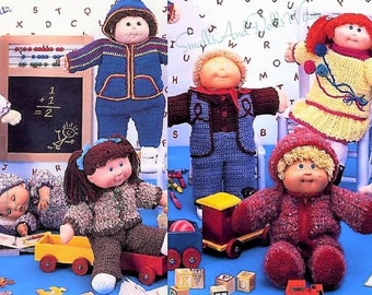 Vintage Crochet Pattern 16 17 19 Inch Soft Sculpture Doll Clothes PDF Instant Digital Download Cabbage Patch Kids 10 School Playtime Outfits