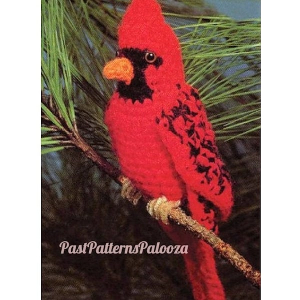 Vintage Crochet Pattern 8" Red Christmas Cardinal Soft Toy Doll PDF Instant Digital Download Stuffed Realistic Winter Bird Amigurumi 4 Ply