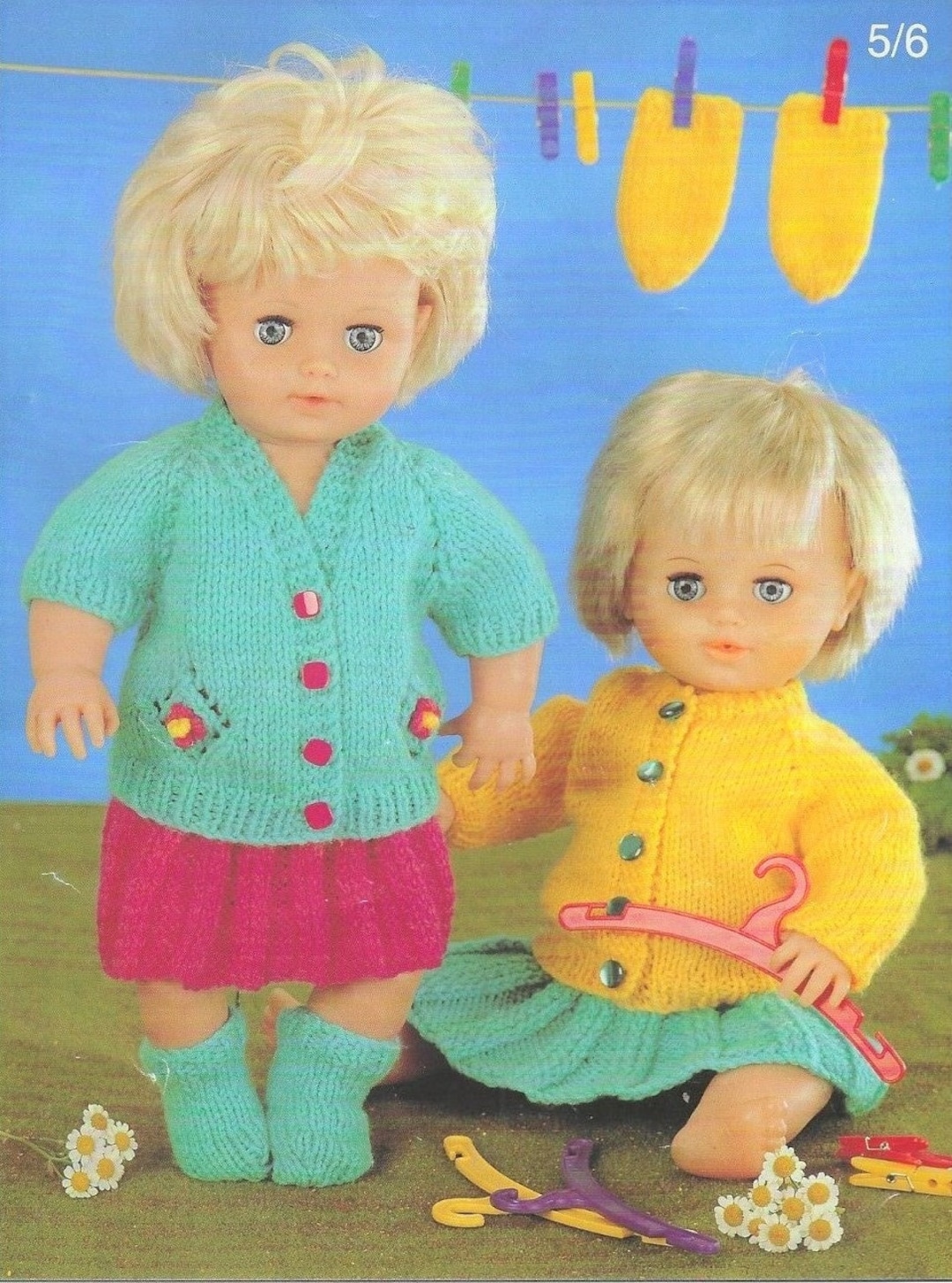 Vintage Knitting Pattern Doll Clothes Pretty Cardigan Sweater Skirt