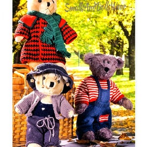 Vintage Knitting Crochet Patterns Clothes Outfits for 12 - 16 Inch Teddy Bears PDF Instant Digital Download Sweater Coat Overall 5 Ply DK