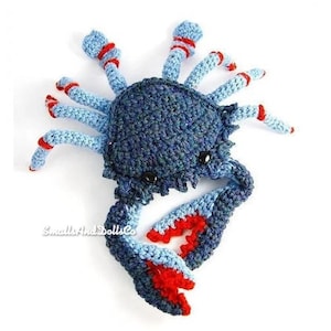 Vintage Crochet Pattern 4&quot; Blue Crab Soft Toy Amigurumi PDF Instant Digital Download Crustacean Realistic Plush Stuffed Sea Life Doll 4 Ply