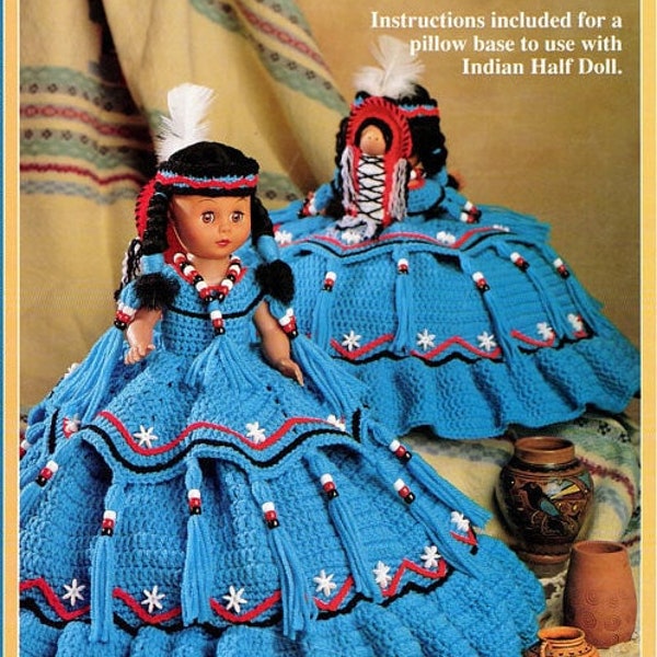 Vintage Crochet Pattern 13" Cactus Flower Indian Princess Pillow or Standing Bed Doll Outfit Dress PDF Instant Digital Download 10 Ply