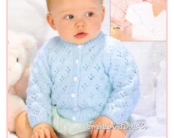 Vintage Knitting Pattern Baby Boy Girl Eyelet and Plain Cardigan Sweaters Jumpers PDF Instant Digital Download Newborn Toddler 0-2 yrs DK