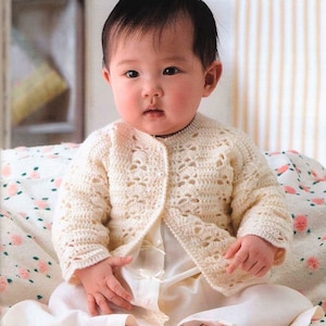 Vintage Crochet Pattern Baby Girl Pretty Eyelet Cardigan Sweater PDF Instant Digital Download Top Buttoned Birth to 12m 4 Ply