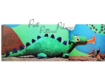 Vintage Sewing Pattern 22" Plush Furry Dragon Soft Toy PDF Instant Digital Download Sewn Faux Fur Fabric Stuffed Medieval Animal Doll