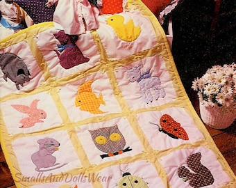 Vintage Sewing Pattern Gingham Animals Baby Quilt Quick and Easy Quilted Applique Crib Blanket PDF Instant Digital Download Patchwork Blocks