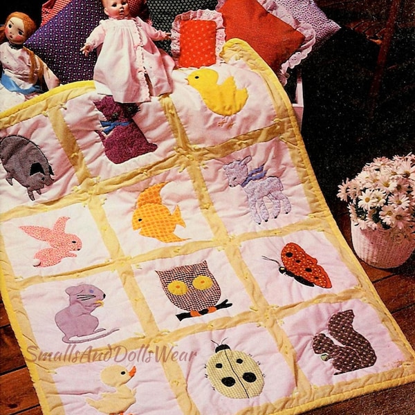 Vintage Sewing Pattern Gingham Animals Baby Quilt Quick and Easy Quilted Applique Crib Blanket PDF Instant Digital Download Patchwork Blocks